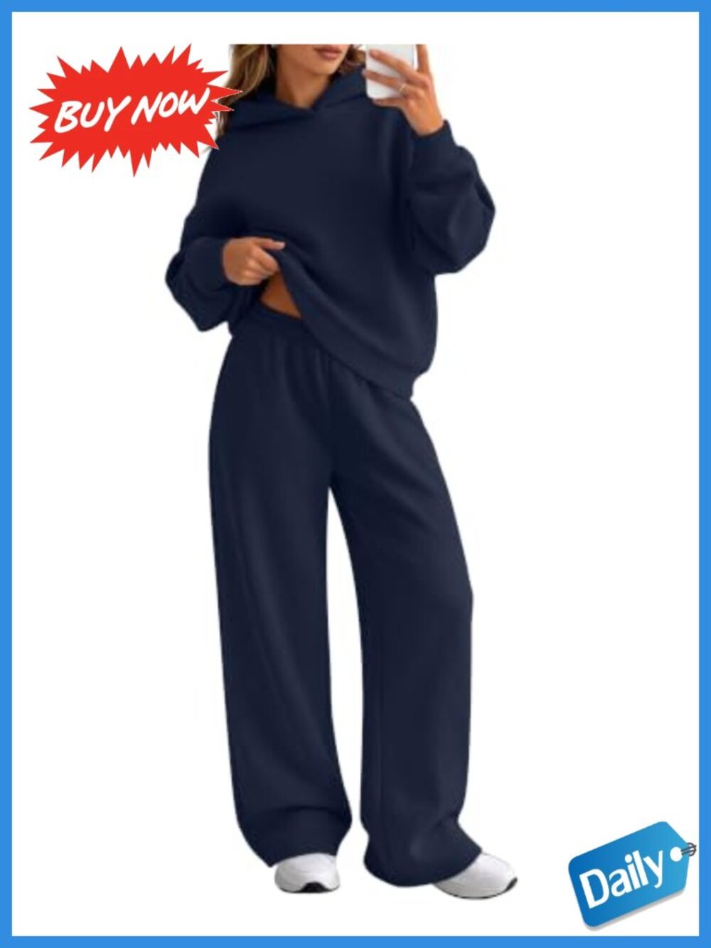 Women's Oversized Hoodie Wide Leg Pants 2 Piece Lounge Set Polyester